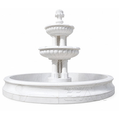 Classic Two-Tier White Marble Fountain for Villa Garden