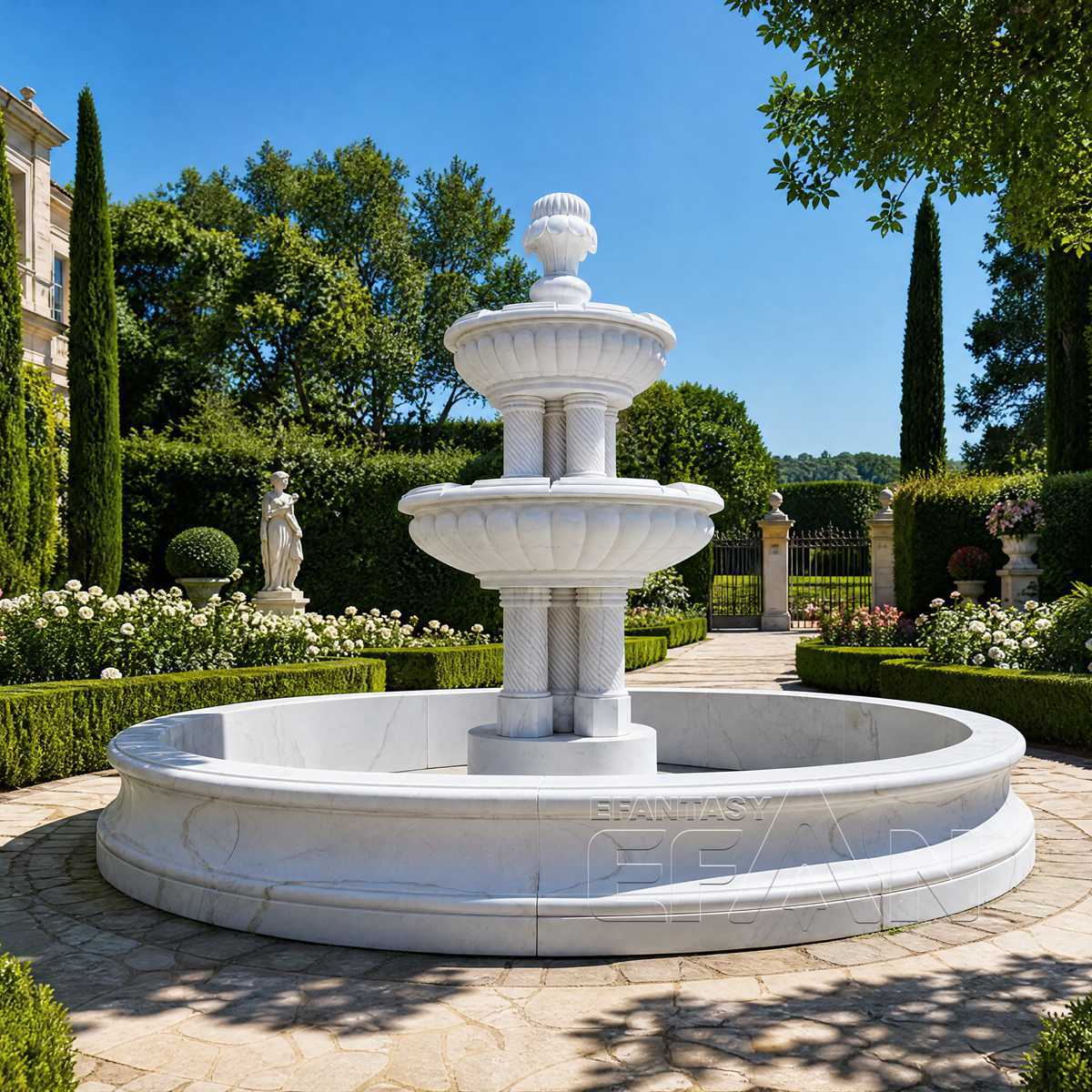 Classic Two-Tier White Marble Fountain for Villa Garden