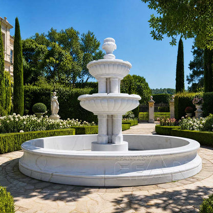 Classic Two-Tier White Marble Fountain for Villa Garden