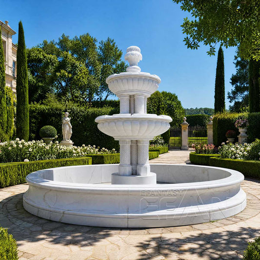 Classic Two-Tier White Marble Fountain for Villa Garden