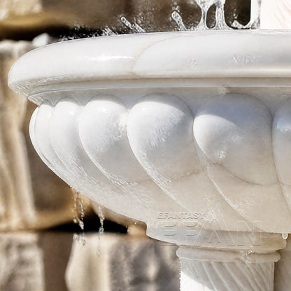 Classic Two-Tier White Marble Fountain for Villa Garden