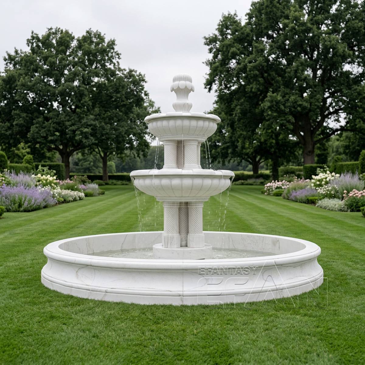 Classic Two-Tier White Marble Fountain for Villa Garden