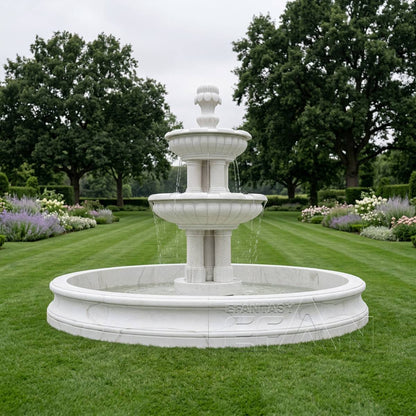 Classic Two-Tier White Marble Fountain for Villa Garden