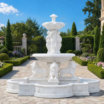 Classical White Marble Lion Fountain for Estate Garden
