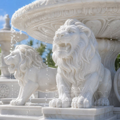 Classical White Marble Lion Fountain for Estate Garden