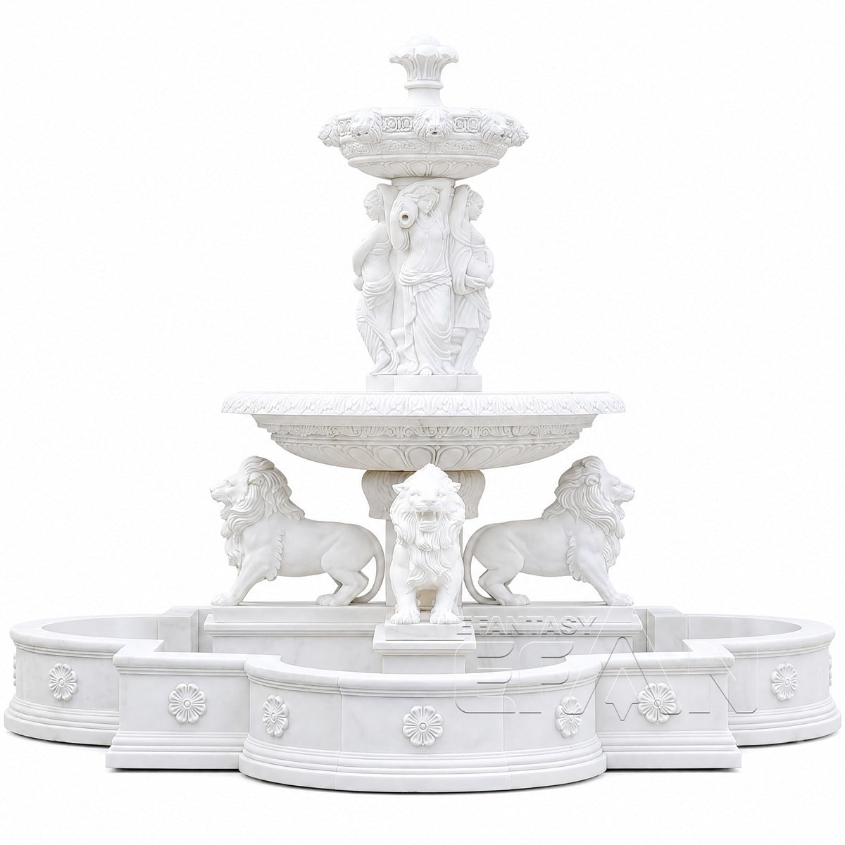 Classical White Marble Lion Fountain for Estate Garden