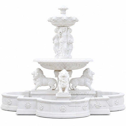 Classical White Marble Lion Fountain for Estate Garden