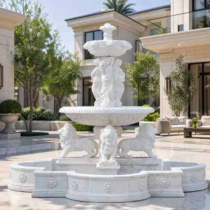 Classical White Marble Lion Fountain for Estate Garden