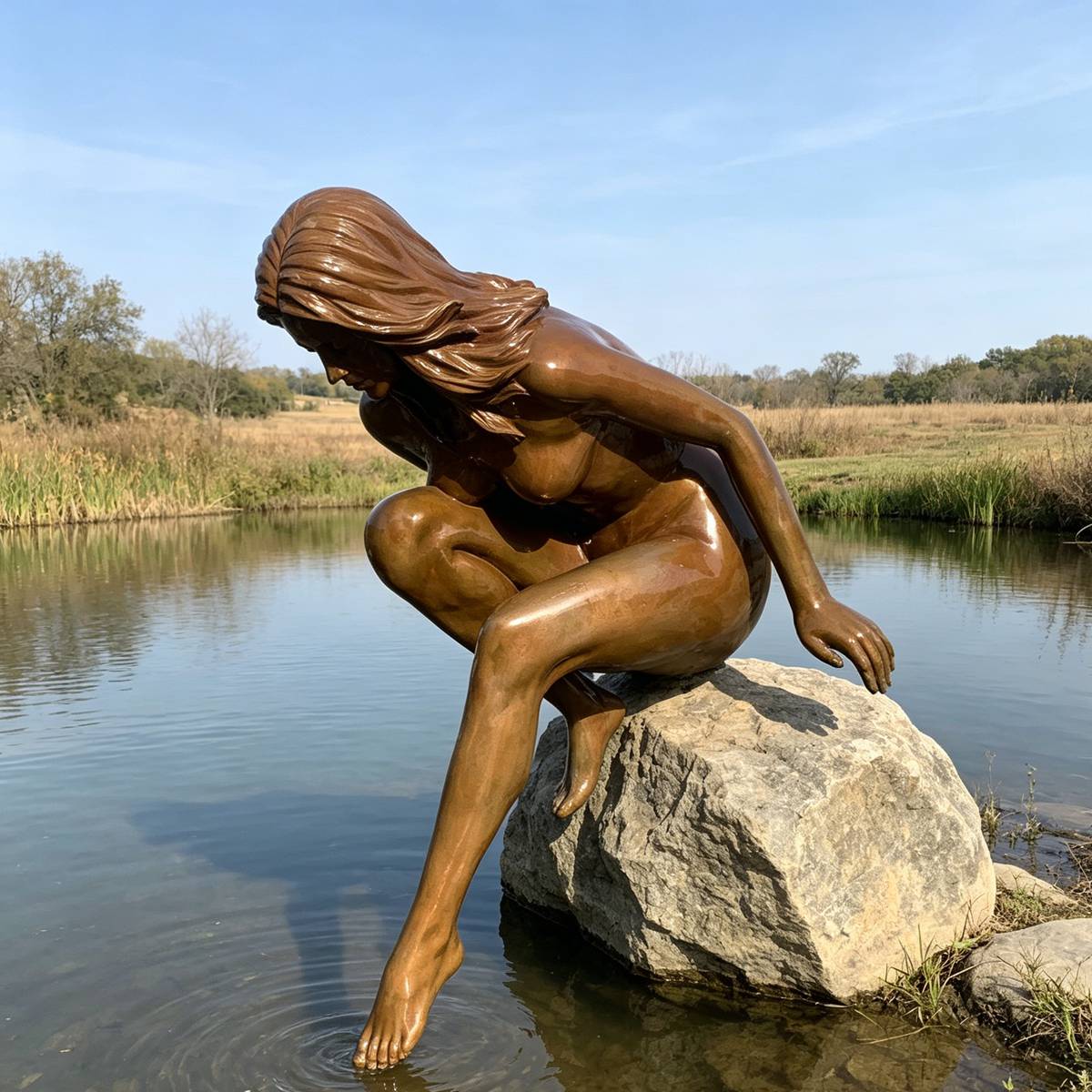 Bronze Crouching Nude Woman Sculpture