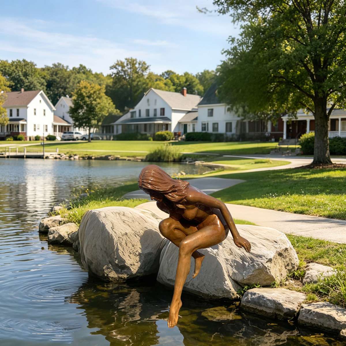 Bronze Crouching Nude Woman Sculpture