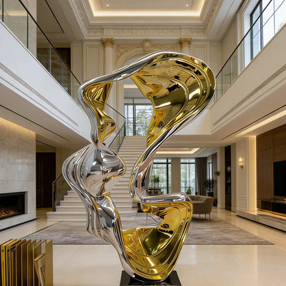 Modern Gold and Silver Dual-Tone Abstract Sculpture