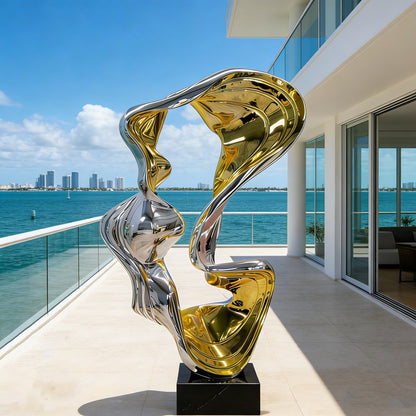 Modern Gold and Silver Dual-Tone Abstract Sculpture