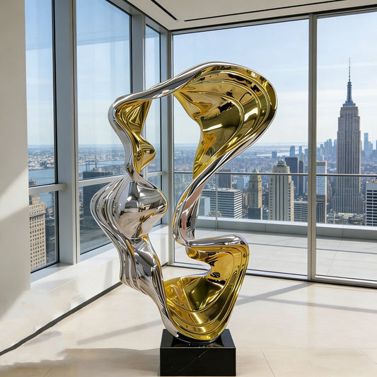 Modern Gold and Silver Dual-Tone Abstract Sculpture