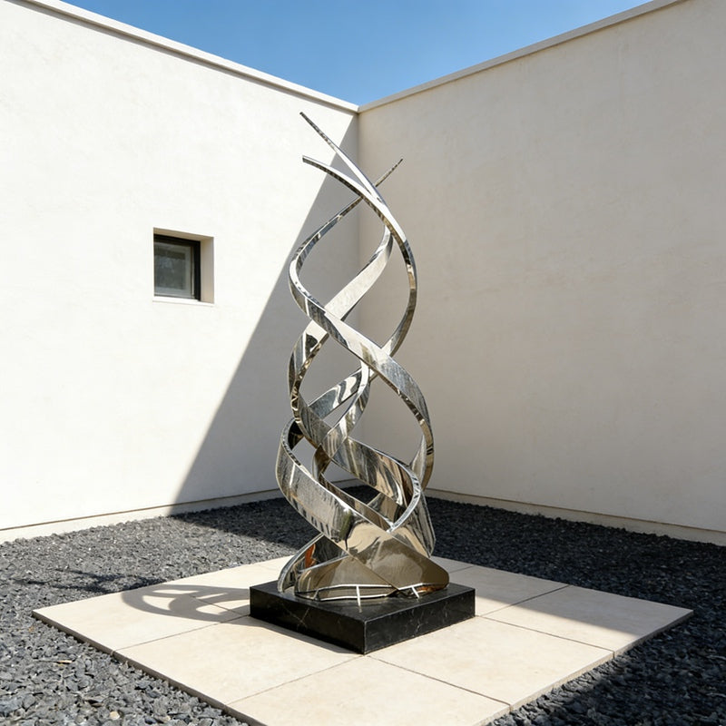 Dynamic Stainless Steel Triple Helix Sculpture