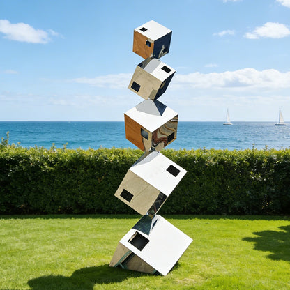 Floating Cube Stainless Steel Sculpture – Modern Geometric Outdoor Art EFS-44