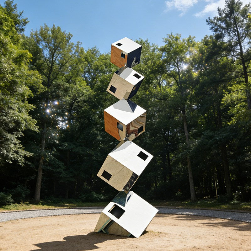Floating Cube Stainless Steel Sculpture – Modern Geometric Outdoor Art EFS-44