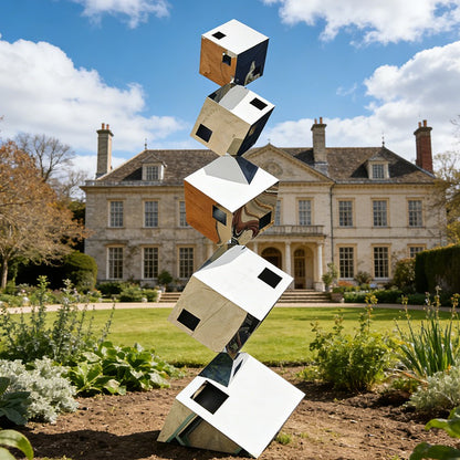 Floating Cube Stainless Steel Sculpture – Modern Geometric Outdoor Art EFS-44