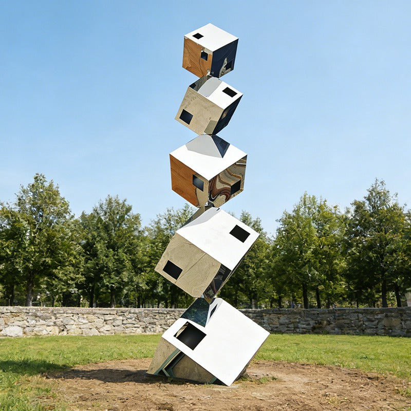 Floating Cube Stainless Steel Sculpture – Modern Geometric Outdoor Art EFS-44
