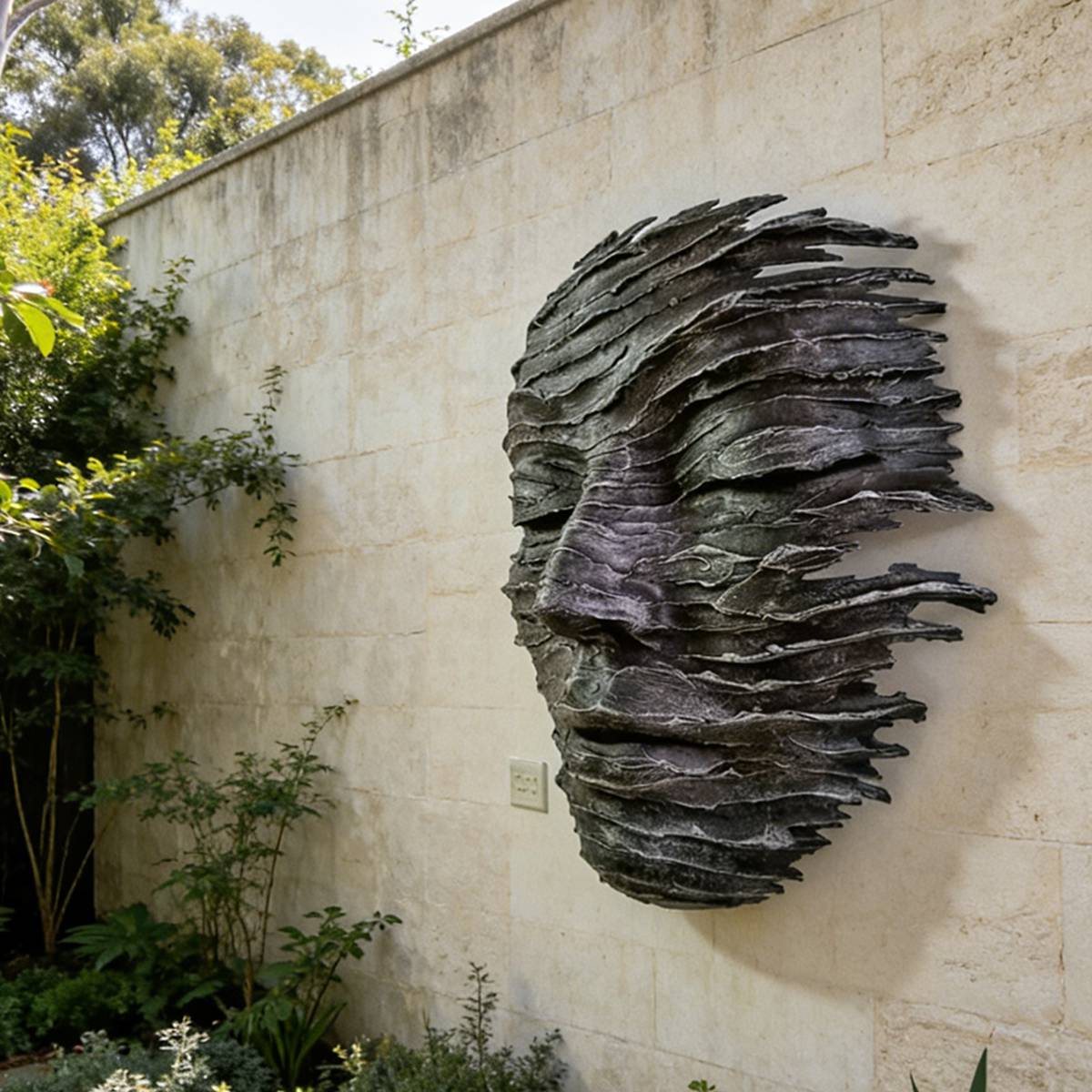 Fragmented Bronze Wall Face Sculpture
