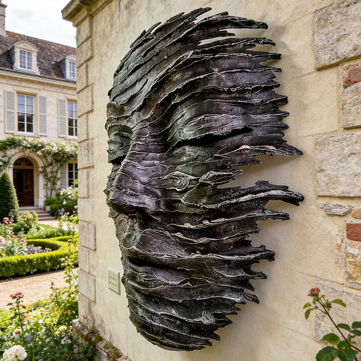 Fragmented Bronze Wall Face Sculpture