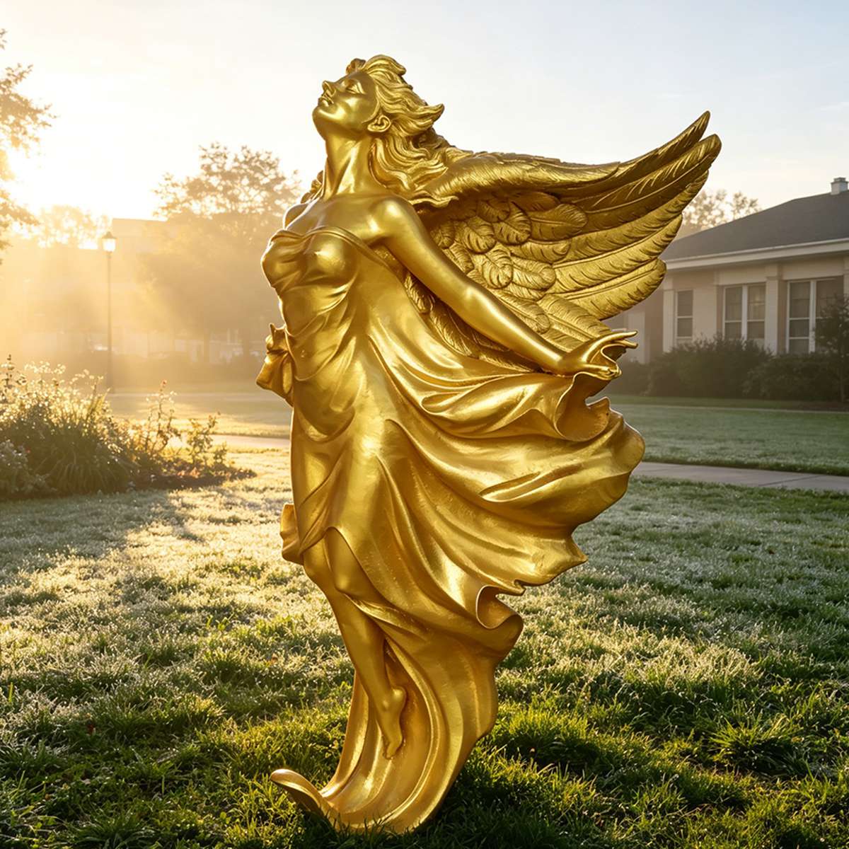 Bronze Golden Flying Winged Female Sculpture