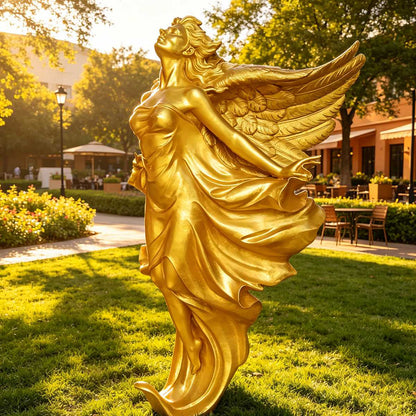Bronze Golden Flying Winged Female Sculpture