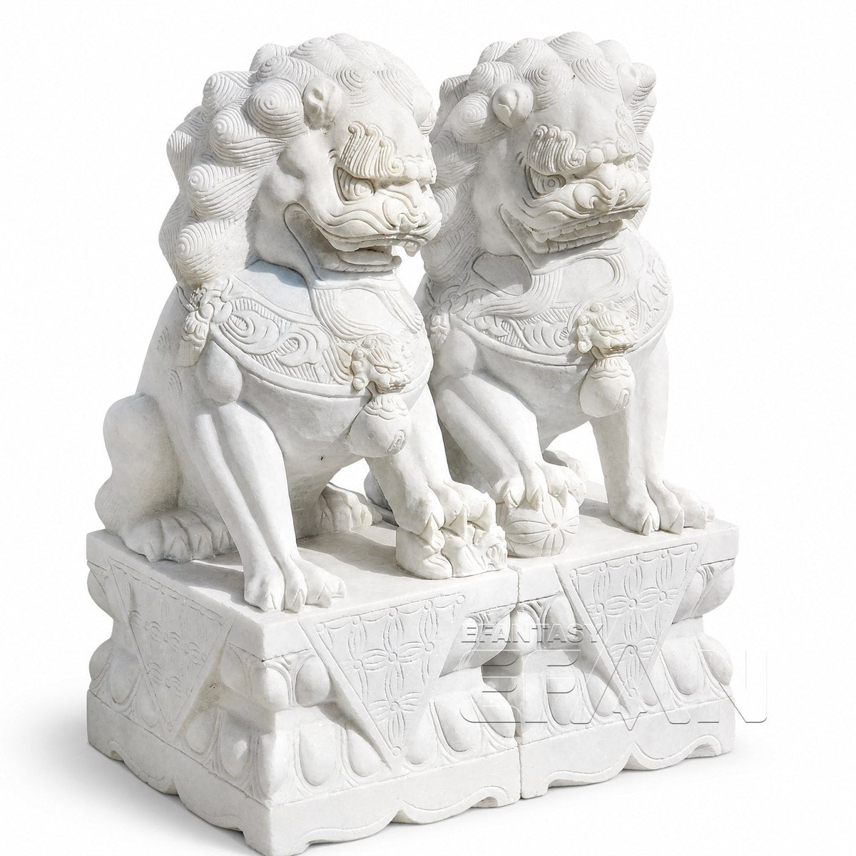 Hand-Carved Marble Foo Dog Statues for Entrance