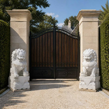 Hand-Carved Marble Foo Dog Statues for Entrance