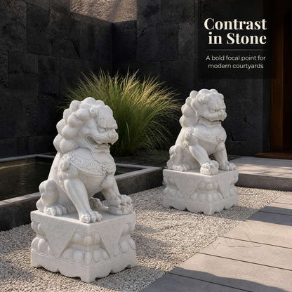 Hand-Carved Marble Foo Dog Statues for Entrance