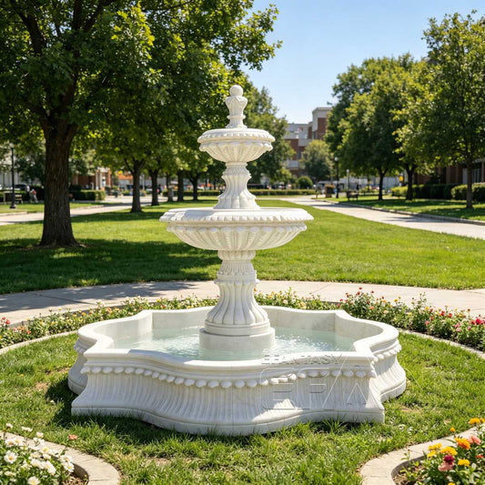 large white marble water fountain for garden