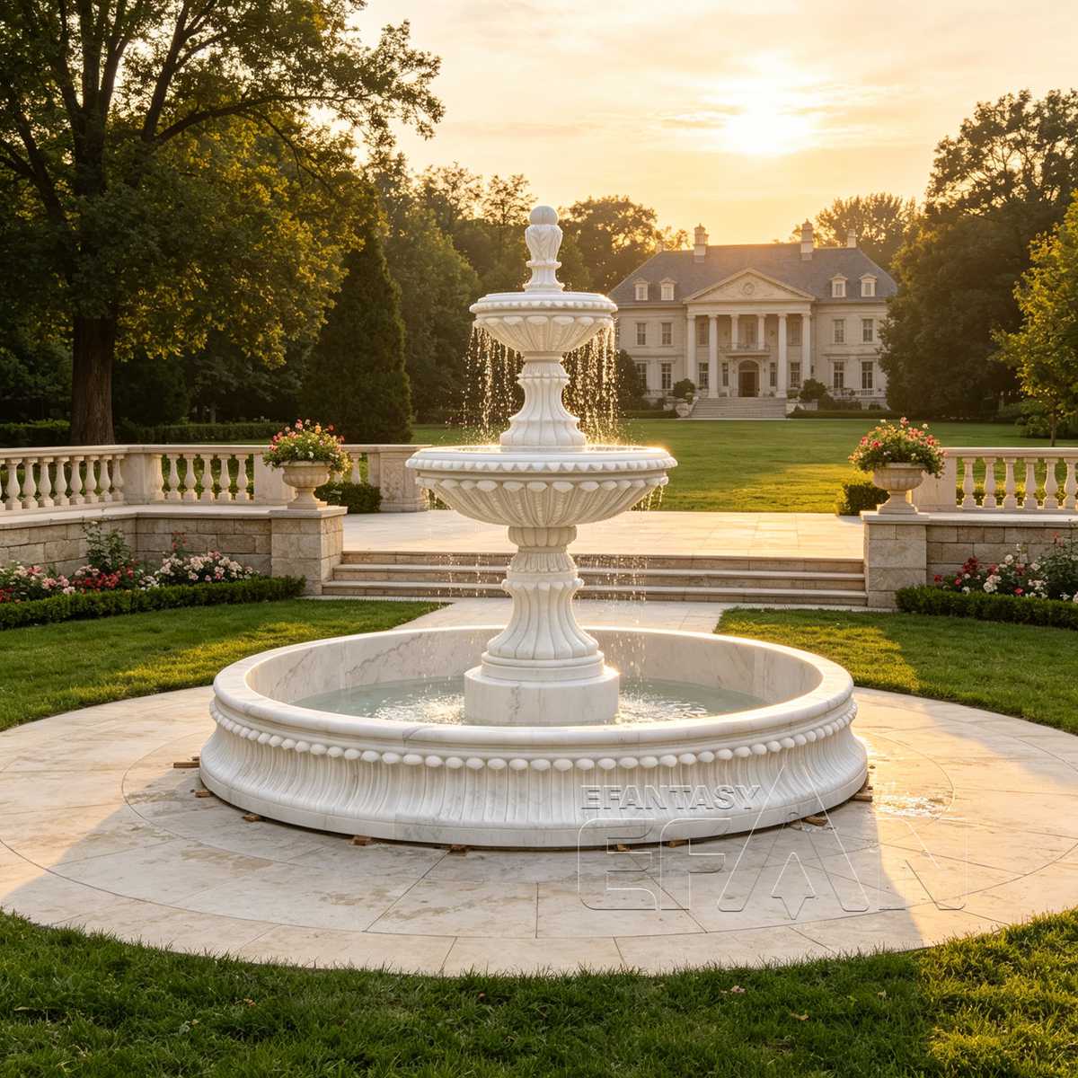 large white marble water fountain for garden
