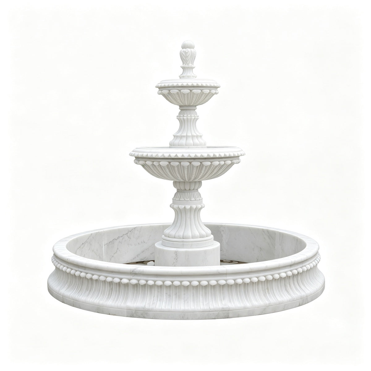 Natural White Marble Tiered Fountain with Round Pool Surround for Luxury Garden and Estate Landscape