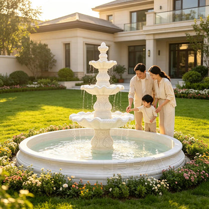 Hand-Carved White Marble 3-Tier Fountain for Garden