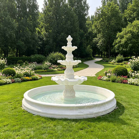 Hand-Carved White Marble 3-Tier Fountain for Garden