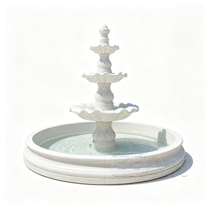 Hand-Carved White Marble 3-Tier Fountain for Garden