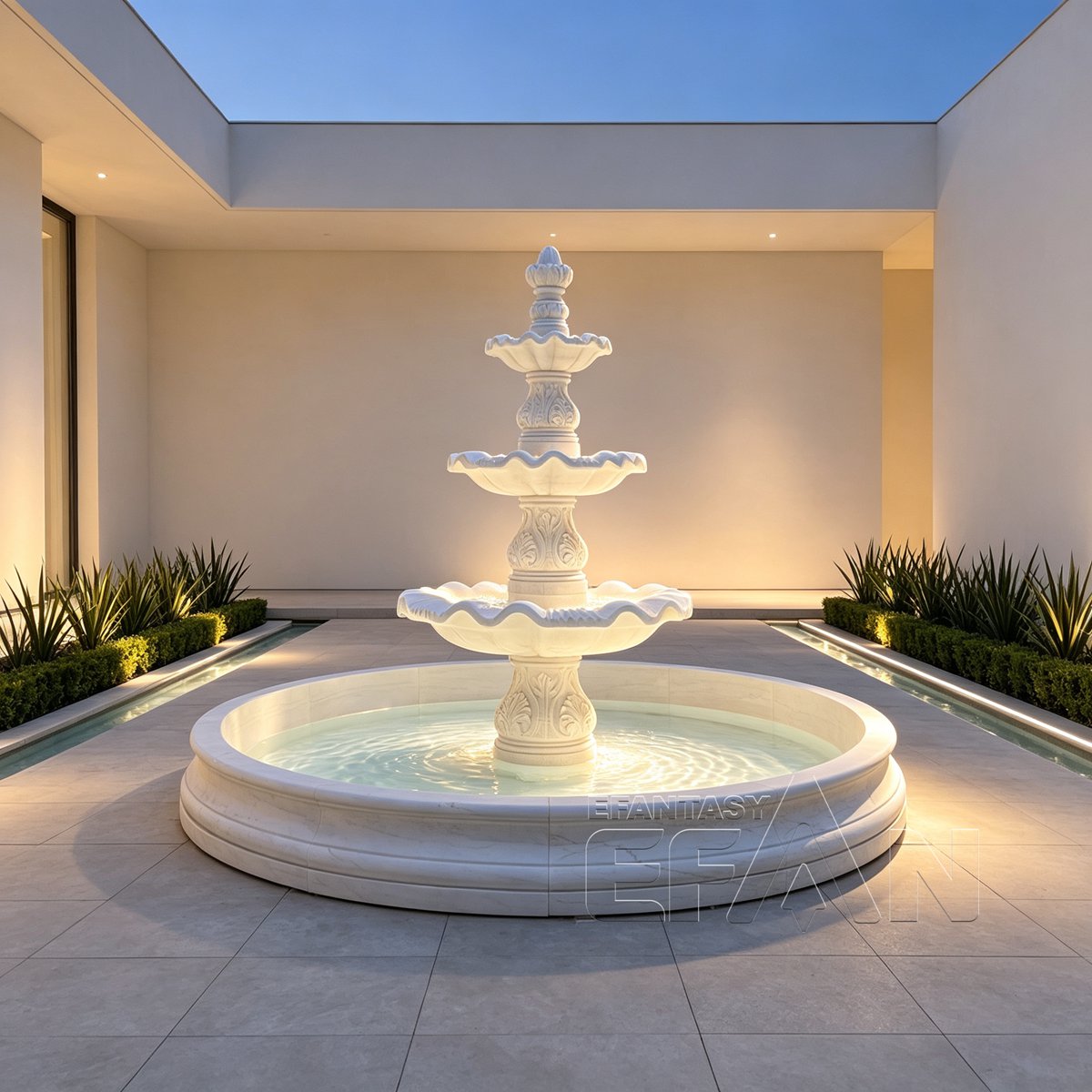 Hand-Carved White Marble 3-Tier Fountain for Garden
