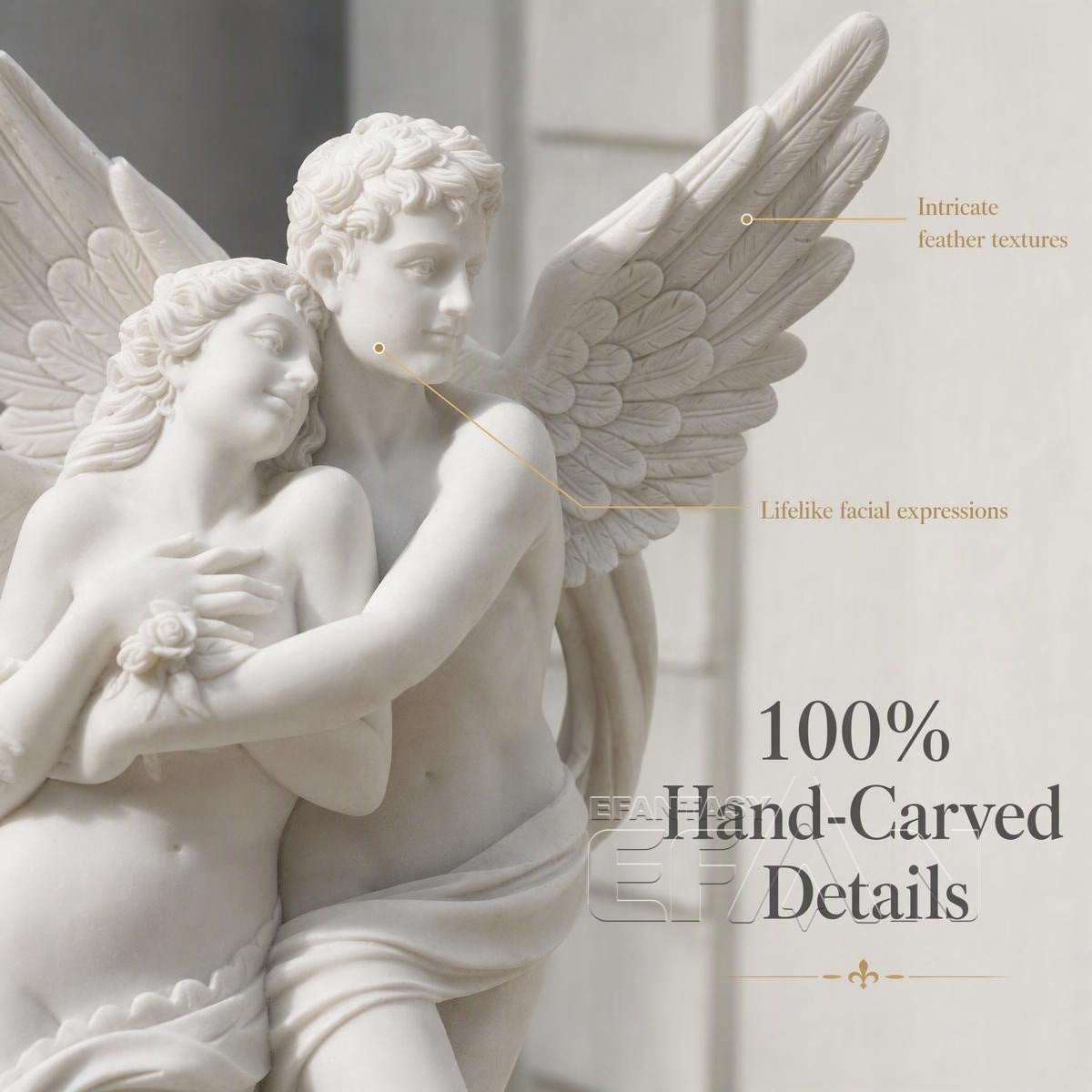 Hand-Carved Marble Cupid and Psyche Statue - 60" White Garden Sculpture