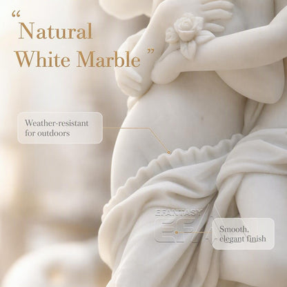 Hand-Carved Marble Cupid and Psyche Statue - 60" White Garden Sculpture