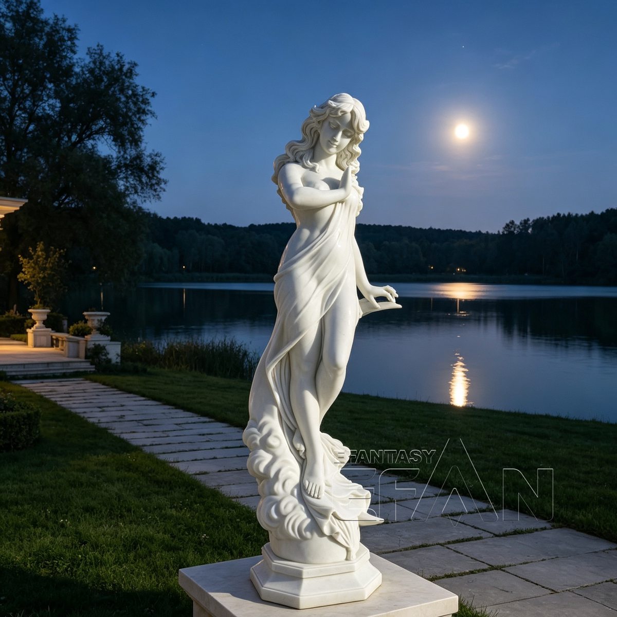 Hand Carved Marble Moon Goddess Statue for Garden & Courtyard
