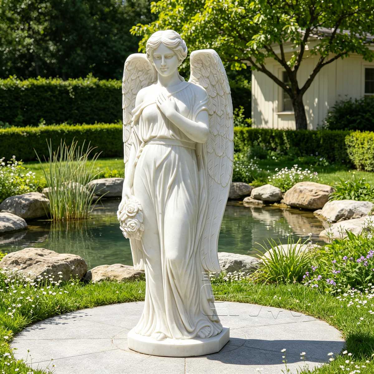 Hand Carved White Marble Angel Statue for Garden