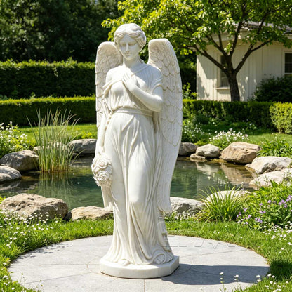 Hand Carved White Marble Angel Statue for Garden