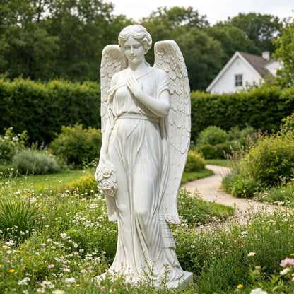 Hand Carved White Marble Angel Statue for Garden