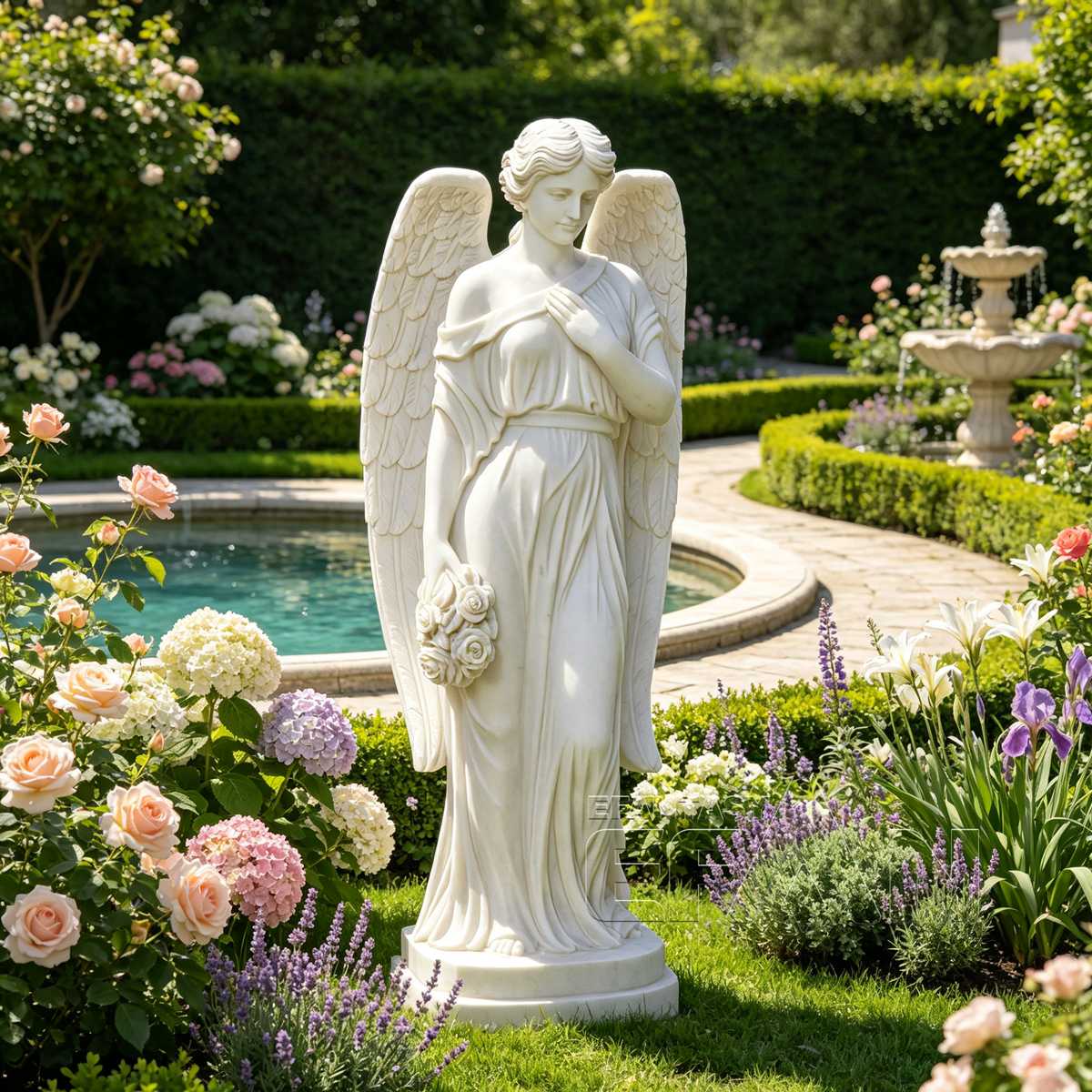 Hand Carved White Marble Angel Statue for Garden