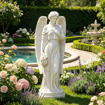 Hand Carved White Marble Angel Statue for Garden