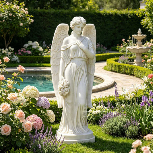 Hand Carved White Marble Angel Statue for Garden