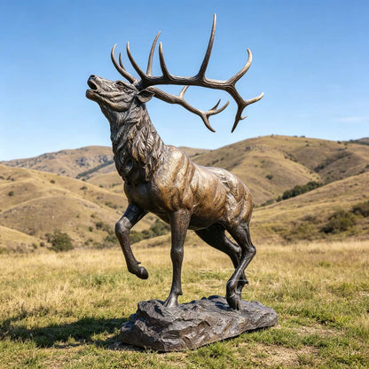 Large Bronze Elk Statue with Majestic Antlers for Outdoor Garden and Estate