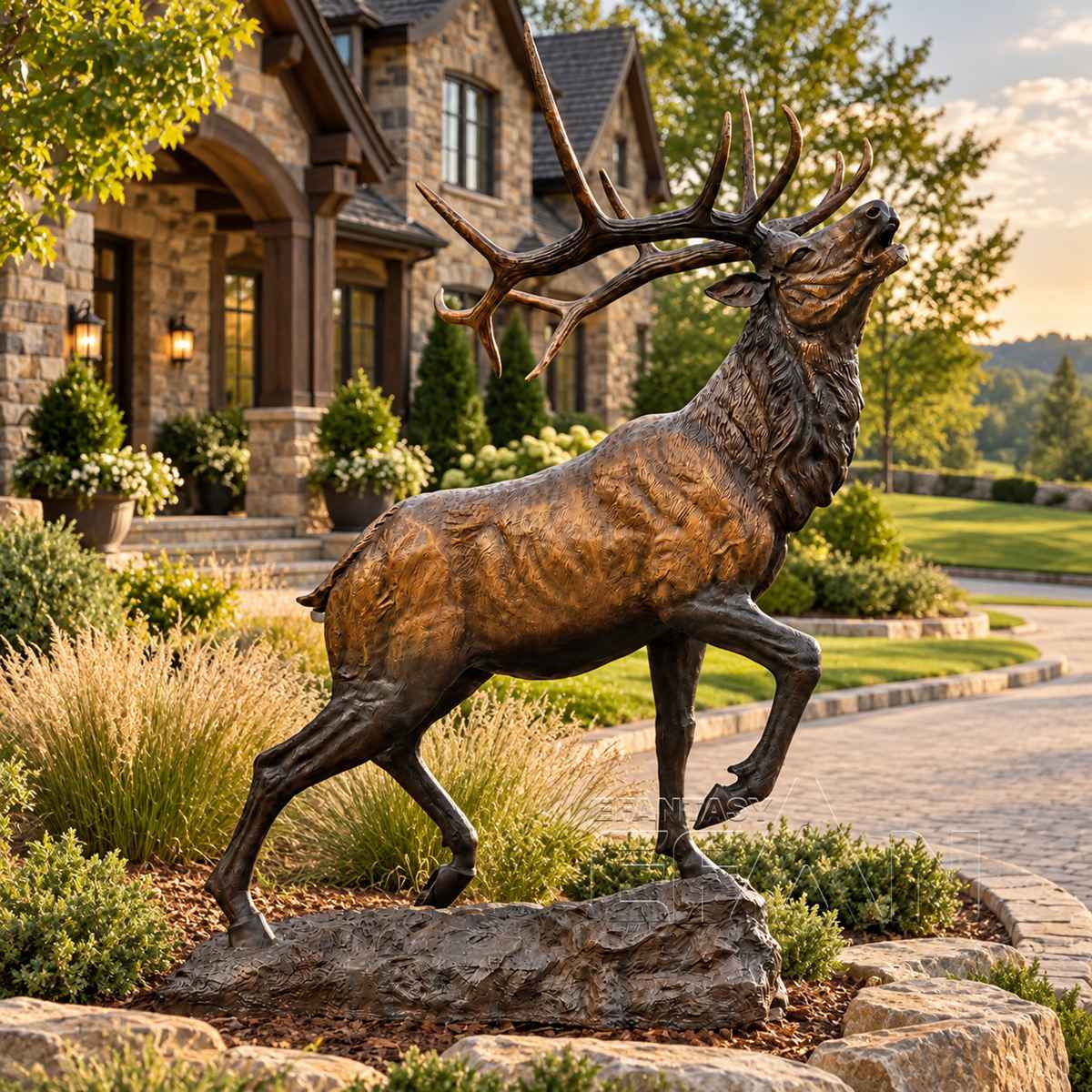 Large Bronze Elk Statue with Majestic Antlers for Outdoor Garden and Estate