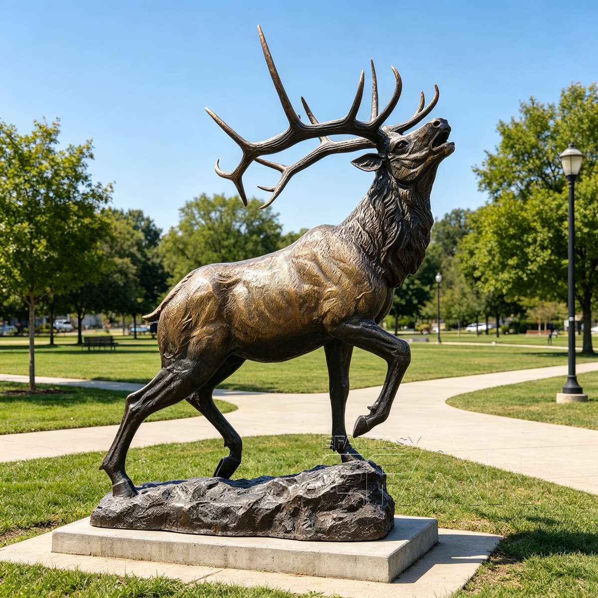 Large Bronze Elk Statue with Majestic Antlers for Outdoor Garden and Estate