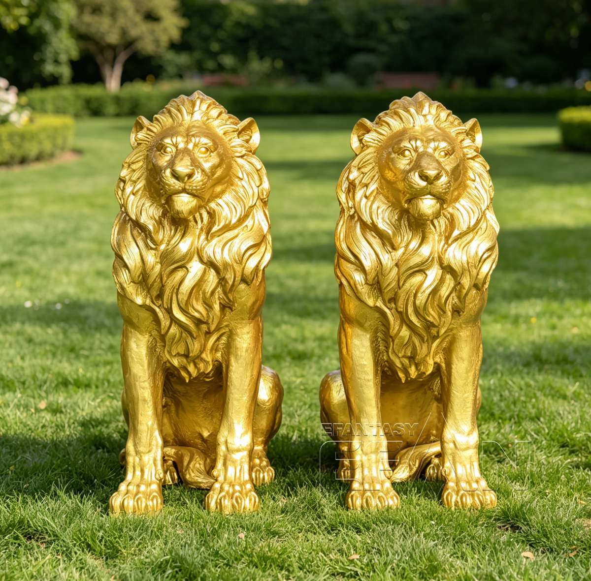 Large Bronze Lion Statues for Estate Entrance