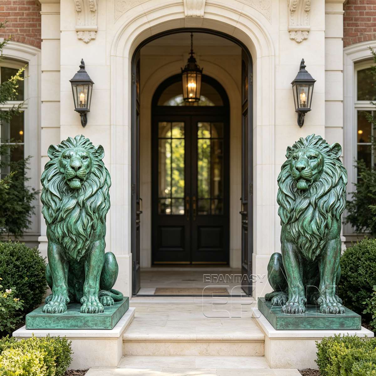 Large Bronze Lion Statues for Estate Entrance